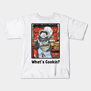 Chef Ferret - What's Cookin? - Black Outlined Design Kids T-Shirt